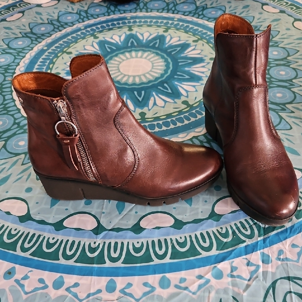 PIKOLINOS Brown Leather Ankle Boots with Side-Zip and Wedge Heel size 36